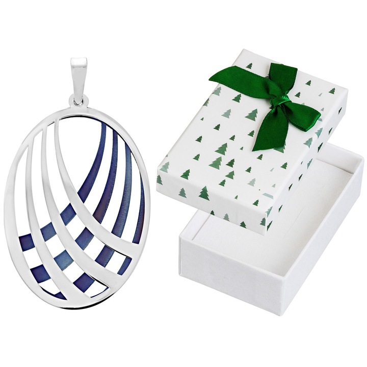 Pandantiv din argint cu titan albastru, Siju, 49x29mm, set cu cutie de cadou
