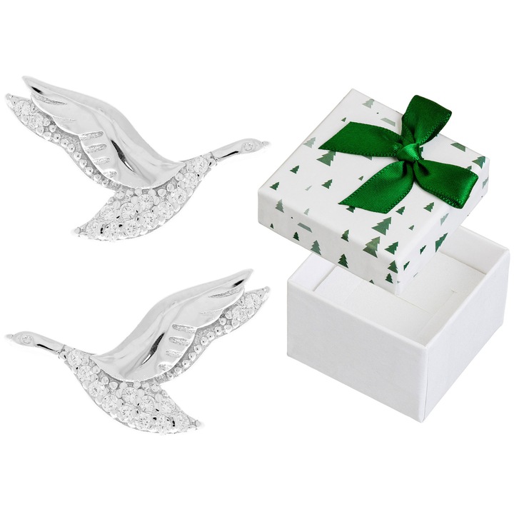 Cercei argintii Siju, model P4K1542, cu 24 de cristale, rodiu, 11x12mm, set cu cutie cadou