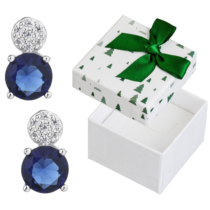 Cercei din argint cu cyrconii albastre, Siju, 10x6mm, set cu cutie de cadou