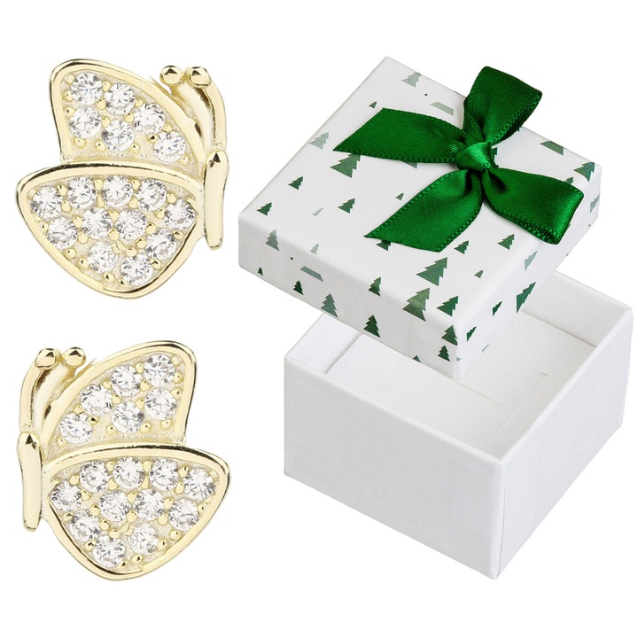 Cercei fluture cu cristale, Siju, argint 925, 8x7mm, set cu cutie cadou