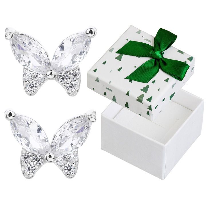 Cercei argintii motil cu cristale, Siju, rodaj, 8x10mm, set cu cutie cadou