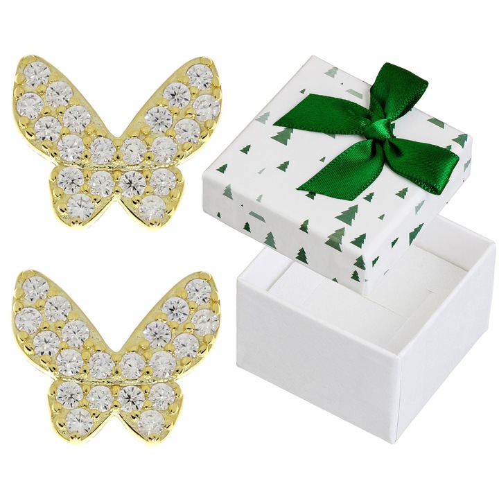 Cercei dama set Siju, forma de fluturi, cu zirconii, 7x9mm