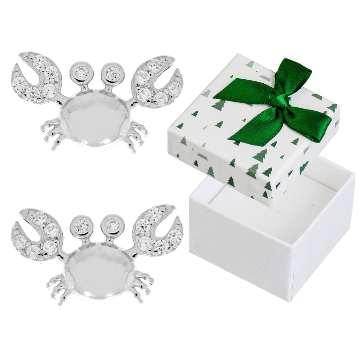 Cercei Siju, model crabi, argint 925 rodiat, 24 cristale, 7x12mm, set cu cutie cadou