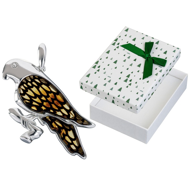 Pandantiv de argint cu piatra de chihlimbar, Siju, 48x41mm, set cu cutie de cadou