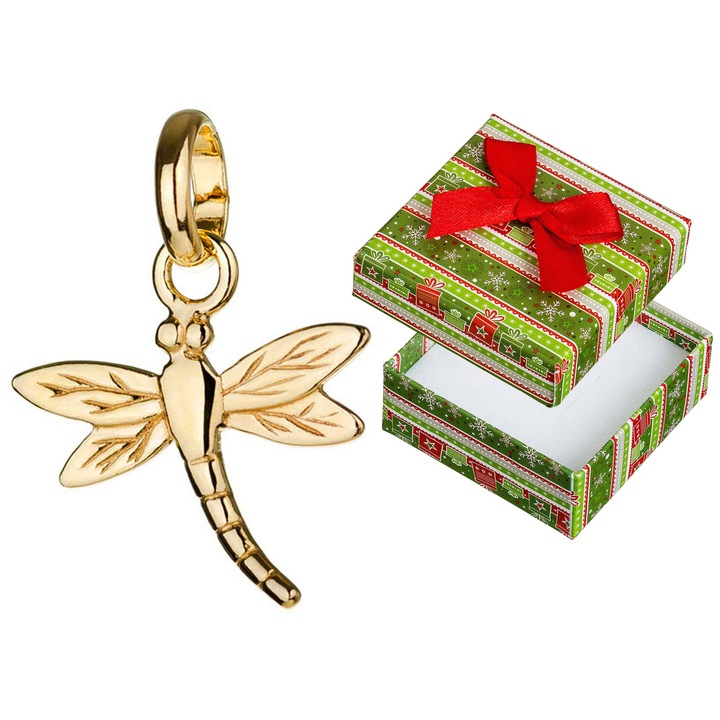 Pandantiv argintiu pozlatat in forma de libelula, Siju, 21x15mm, set cu cutie de cadou