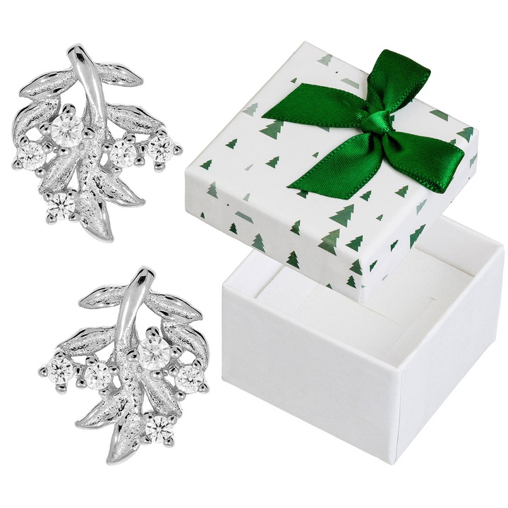 Cercei dama Siju, model P4K1572, argint 925 rodiat, 10 cyrconii, 9x8mm, set cu cutie cadou