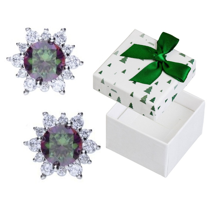 Cercei din argint 925 cu cyrconii colorate, set cu cutie cadou, 10x8,5mm
