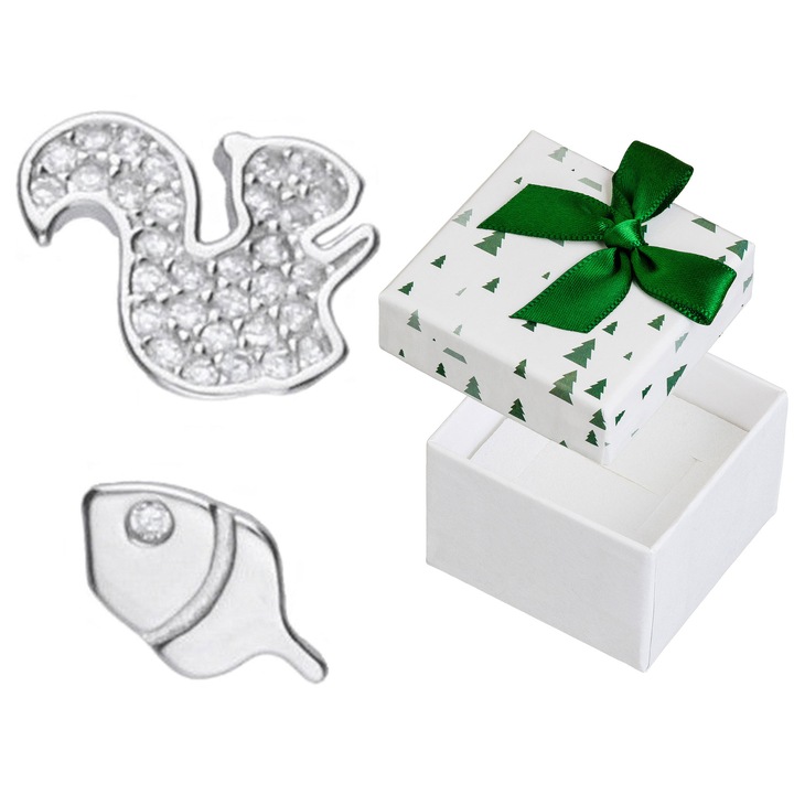 Set cercei argintii Siju, cu zirconii, 9x10mm