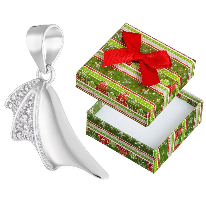 Pandantiv argintiu in forma de aripa de liliac cu 16 cyrkonii, argint 925, set cu cutie de cadou