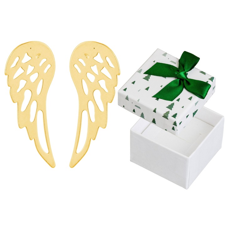 Cercei argintii pozlati Siju, forma aripi, 15,5x6mm, set cu cutie cadou