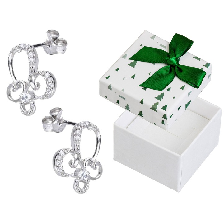 Cercei asimetrici din argint 925 cu cyrconii, model fluturi, set cu cutie cadou