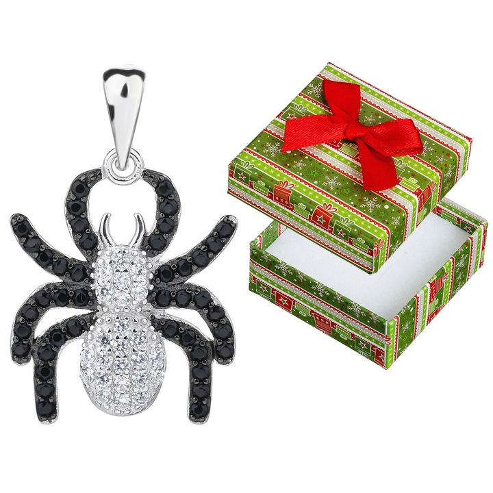 Pandantiv argintiu in forma de paianjen cu zirconii, Siju, 925, 25x16mm, set cu cutie de cadou