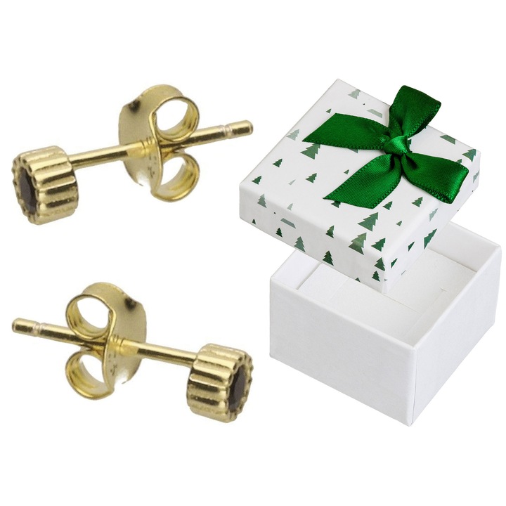 Cercei dama set Siju, ciorchini negri, 4mm, argint 925