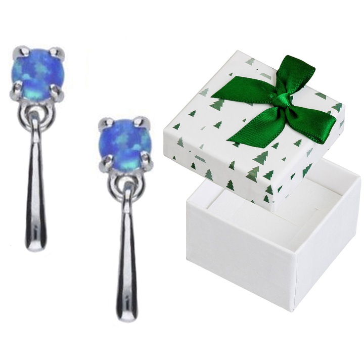 Cercei din argint cu opal, Siju, 925, 12x3mm, set cu cutie cadou