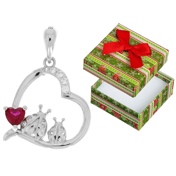 Pandantiv din argint cu cristale, Siju, 25x18mm, argint rodiat, set cu cutie cadou