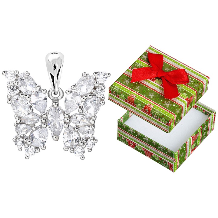 Pandantiv din argint cu cristale, Siju, 19x19mm, set cu cutie cadou