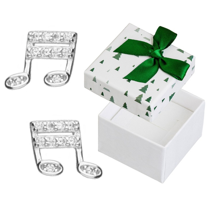 Cercei Siju set, note muzicale cu pietre, argint 925, 7x8mm