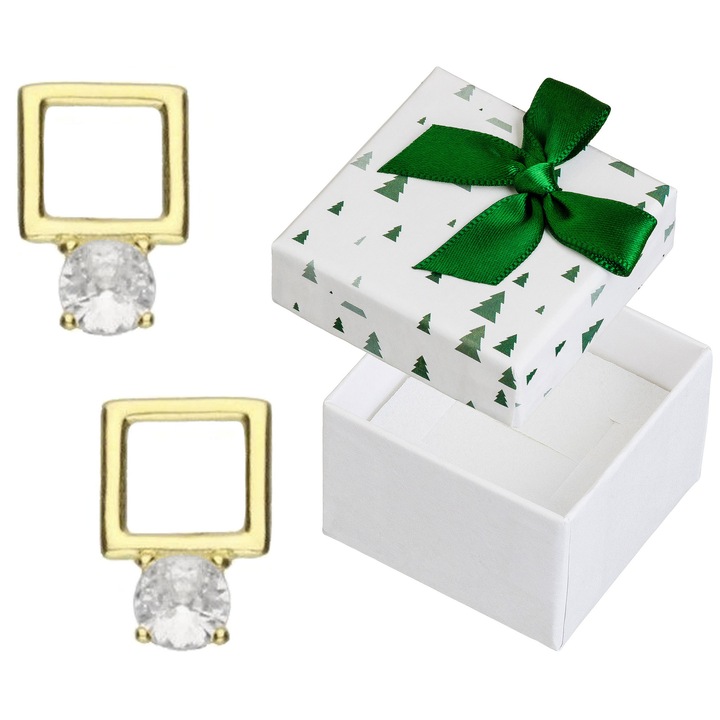 Cercei dama set Siju, argint 925, pozlati, cu cyrconii, 10x6,5mm