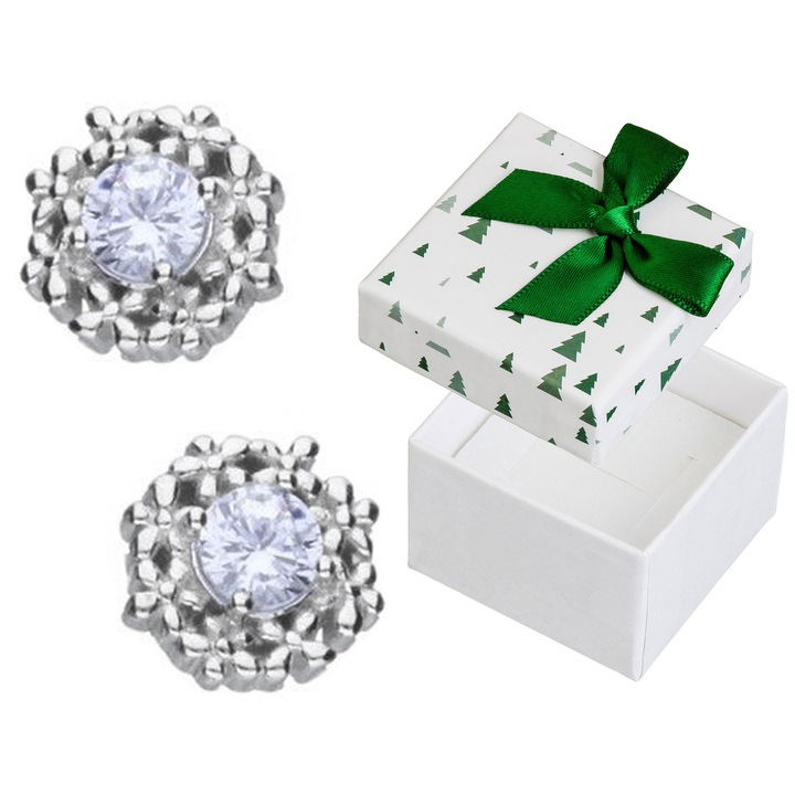 Cercei din argint 925 cu pietre, model rotund, set cu cutie cadou, 9mm