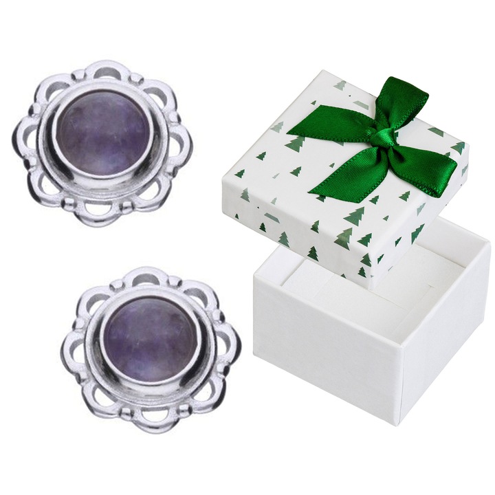 Cercei din argint cu ametist, Siju, 925, 11,5x11,5mm, set cu cutie cadou