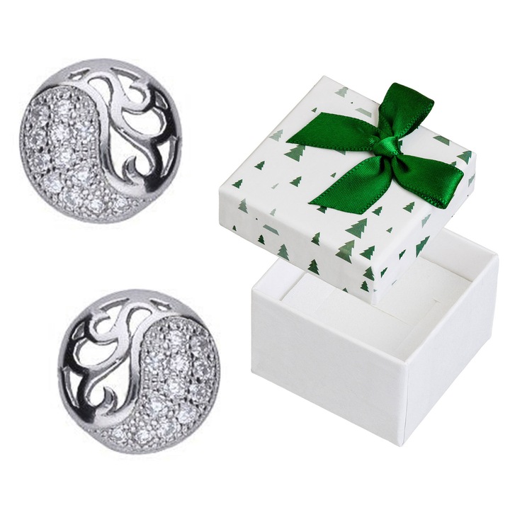 Cercei argintii cu pietre, Siju, 8mm, set cu cutie de cadou