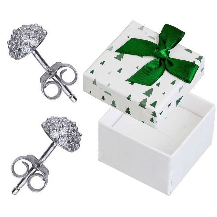 Cercei rotunzi din argint cu pietre, Siju, 6mm, set cu cutie de cadou