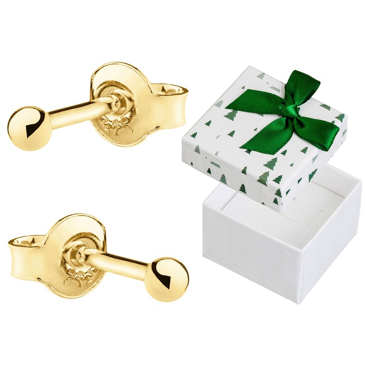 Cercei Siju, set cu 2 bile de 2mm, argint 925 placat cu aur, hipoalergenici, 10mm