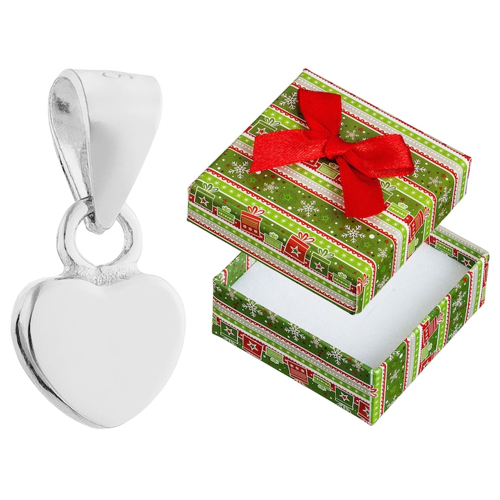 Pandantiv argintiu in forma de inimioara, Siju, rodinat, 11,5x5mm, set cu cutie cadou