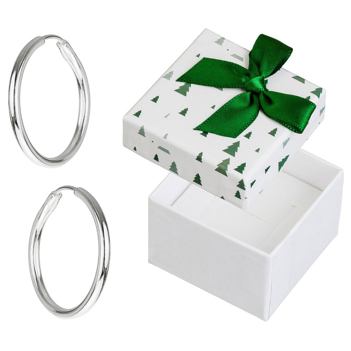 Cercei argintii Siju, cercuri 12mm, hipoalergici, set cu cutie cadou