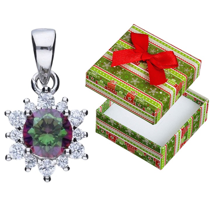 Pandantiv din argint cu pietre, Siju, 16x8,5mm, set cu cutie de cadou