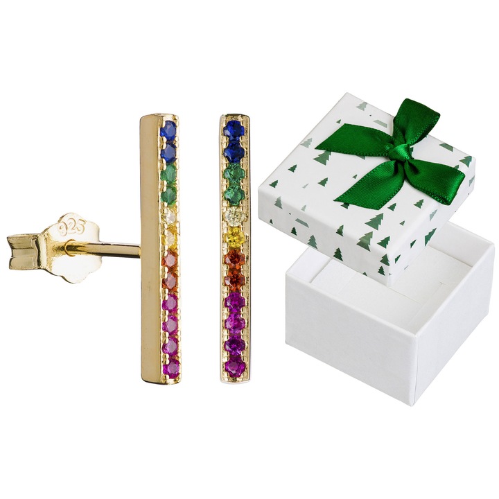 Cercei argintii multicolori, Siju, 15x2mm, set cu cutie cadou