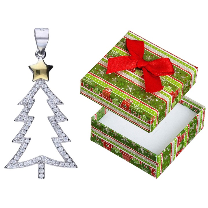 Pandantiv de Craciun, Siju, argint 925, cu pietre, 36x17mm, set cu cutie de cadou