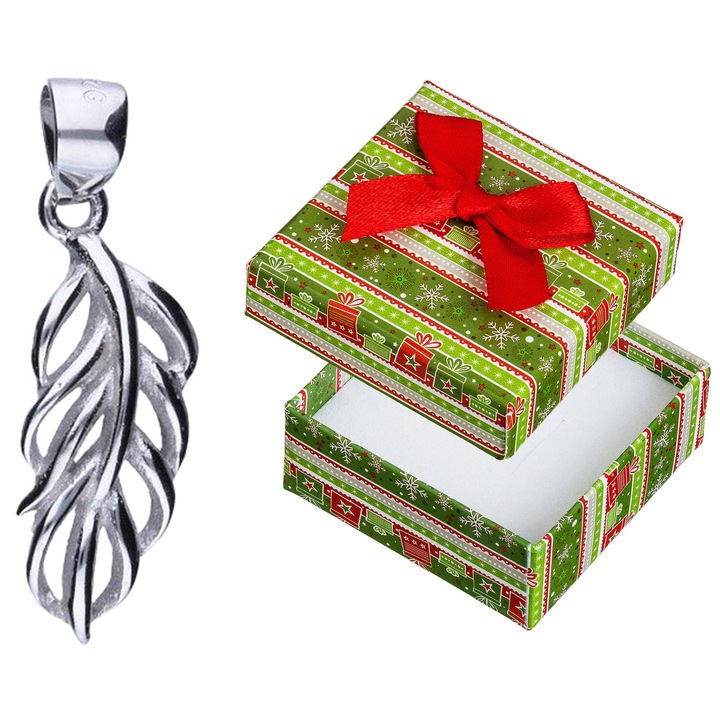 Pandantiv argintiu Siju, model P5Z1100, forma de pana, argint rodiat, 25x7mm, set cu cutie de cadou