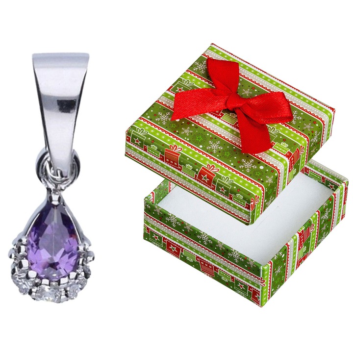Pandantiv din argint cu pietre, Siju, violet, 15mm, set cu cutie cadou