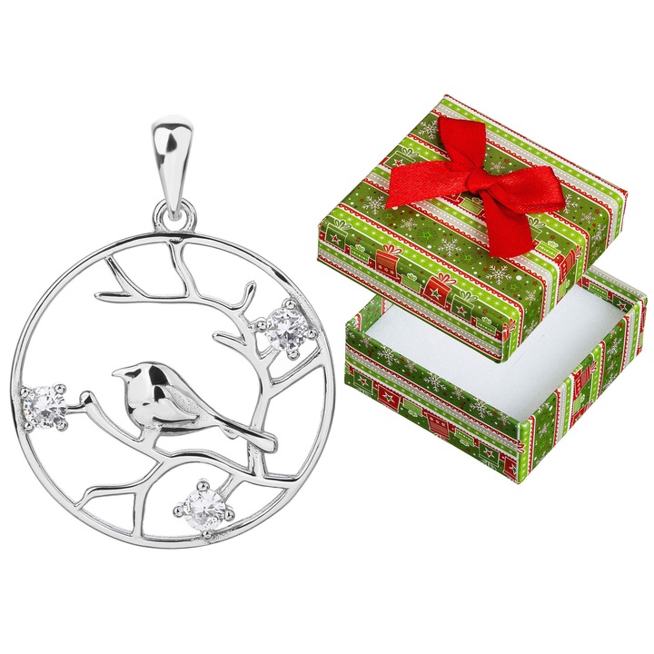 Pandantiv din argint cu pietre, Siju, 30x23mm, set cu cutie de cadou