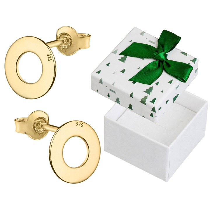 Cercei din argint 925, Siju, cercuri, pozlati cu aur, 9mm, set cu cutie cadou