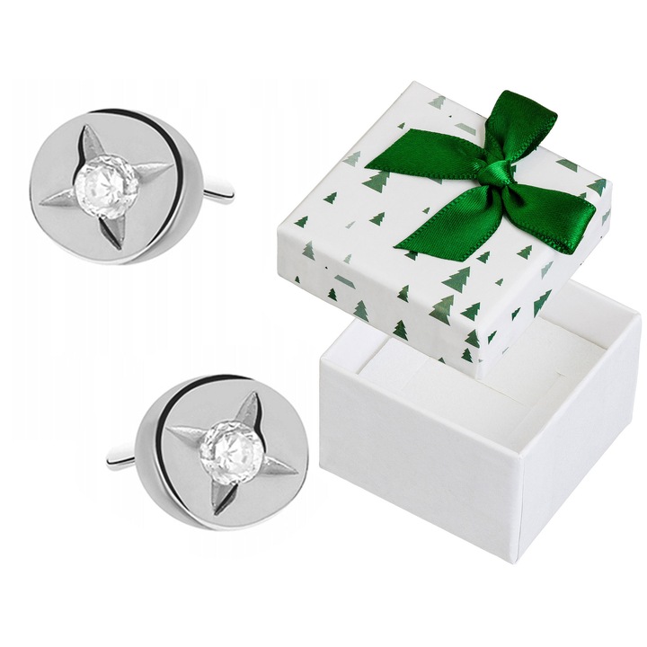 Cercei argintii Siju cu zirconiu, 4,5mm, set cu cutie cadou