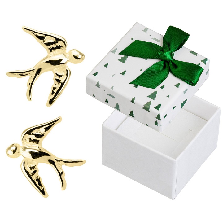 Cercei dama, Siju, argint 925, pozlati, 10x9,5mm, set cu cutie cadou