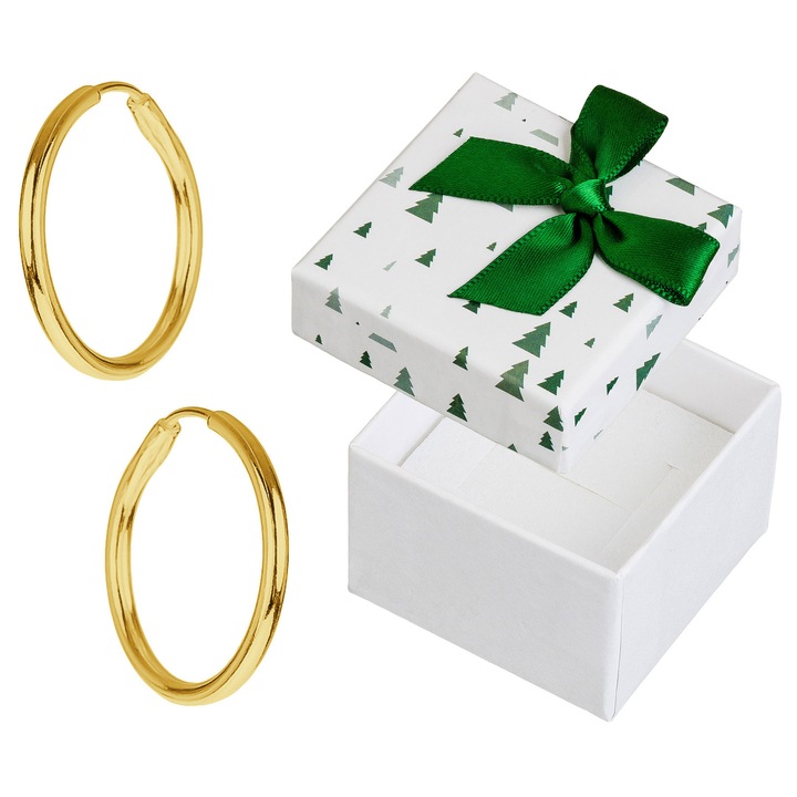 Cercei set Siju, cercuri 12mm, argint 925, placat cu aur 24k, hipoalergenici