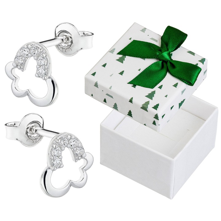 Cercei din argint 925 cu fluturi si zirconii, set cu cutie cadou, 9x7mm
