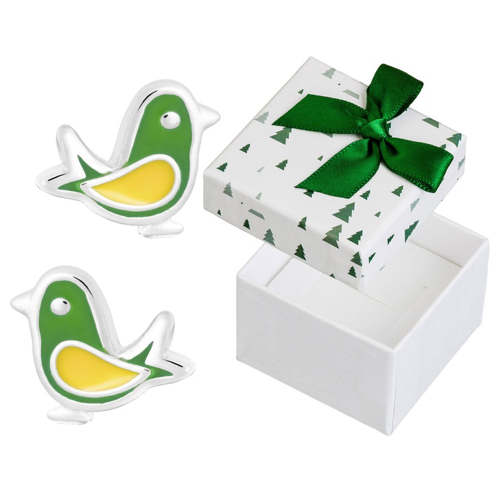 Cercei din argint Siju, forma pasari, argint rodiat, 9x8mm, set cu cutie cadou