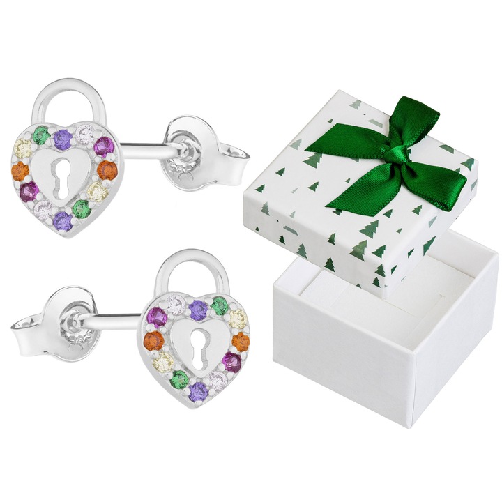 Set cercei Siju, argint 925, model lacat multicolor, 8x6mm