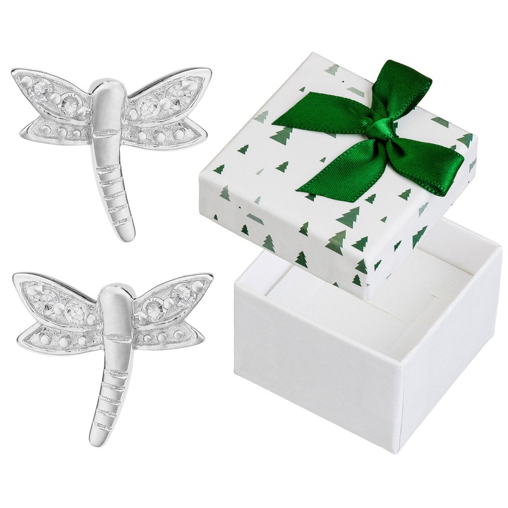 Cercei argintii cu zirconii, Siju, 11x13mm, set cu cutie cadou