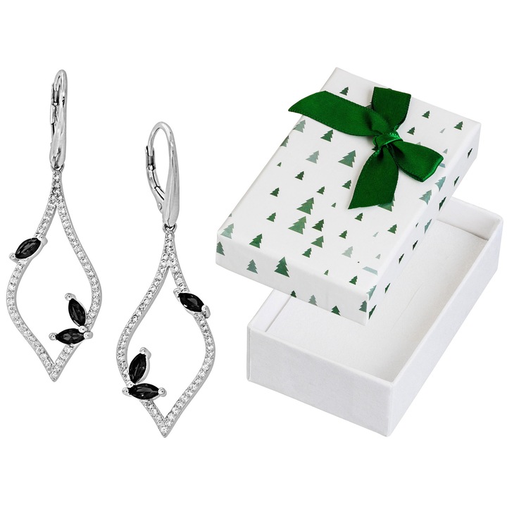 Cercei lungi din argint 925 cu zirconii, Siju, set cu cutie cadou, 50x15mm, argintiu