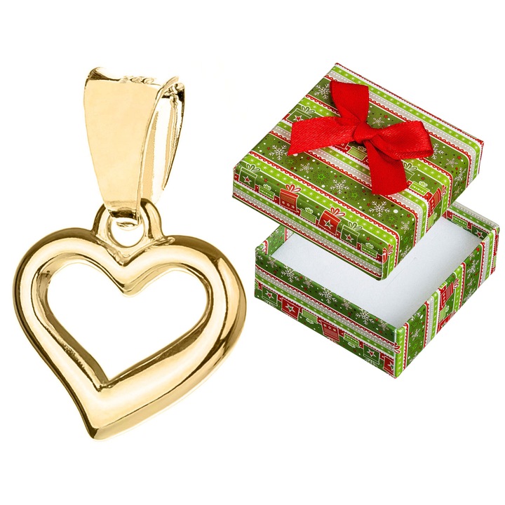 Pandantiv din argint 925, Siju, forma de inima, finisaj aurit, 16x10mm, set cu cutie de cadou