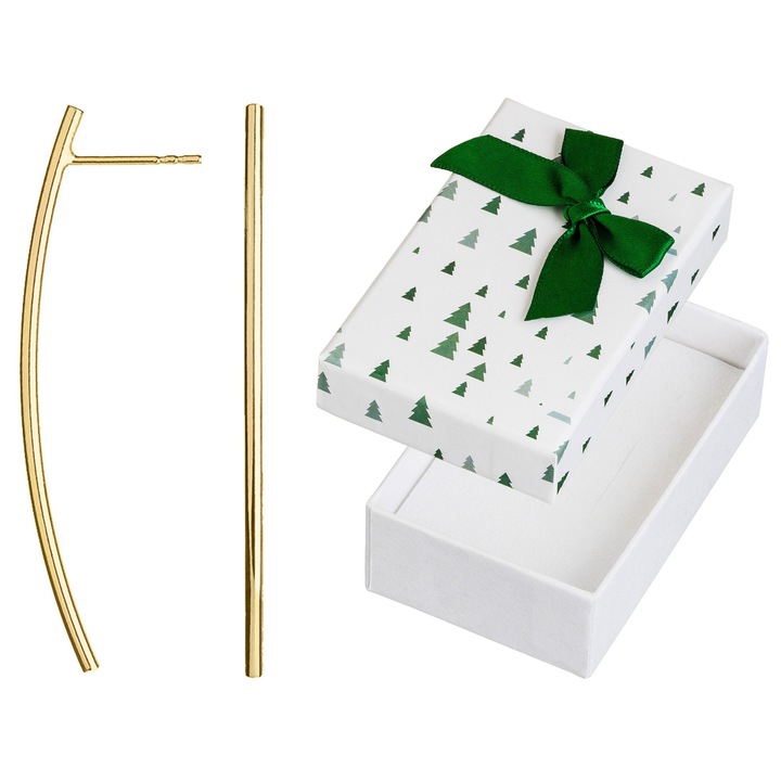 Cercei minimalisti Siju, argint 925 placat cu aur, set cu cutie cadou, 46x2mm