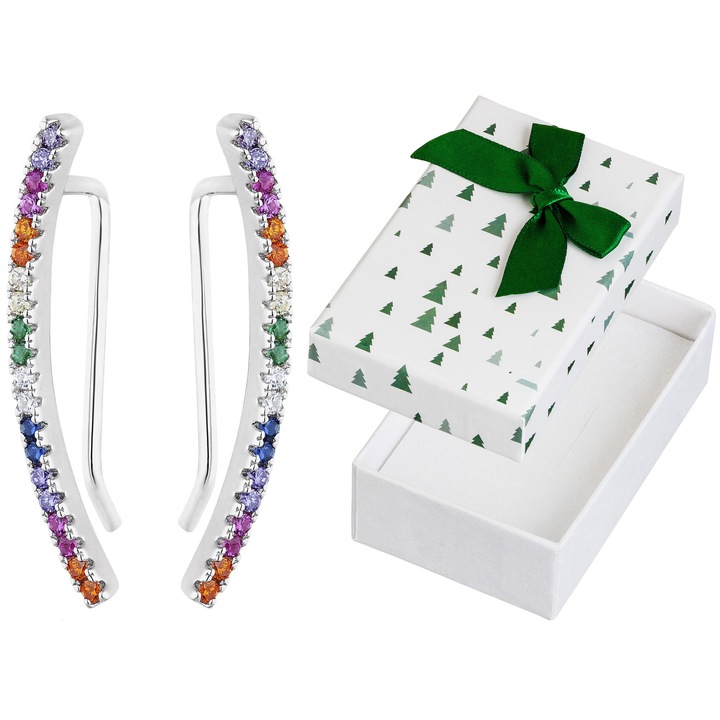 Cercei Siju din argint 925 cu zirconii colorate, rodinati, 21x1,5mm, set cu ambalaj cadou