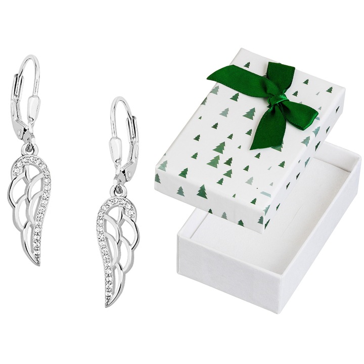 Cercei argintii cu forma de aripi, Siju, 34x7mm, set cu ambalaj cadou