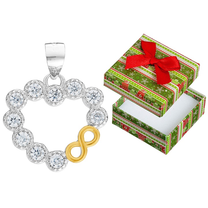 Pandantiv argintiu in forma de inima, Siju, rodinat, 21x17mm, set cu cutie de cadou