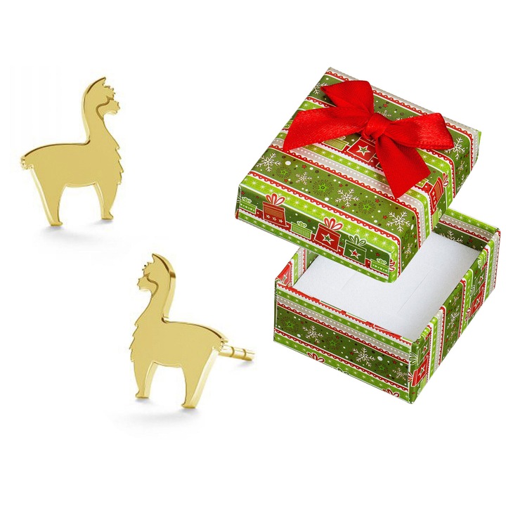 Cercei din argint 925 placati cu aur, Siju, forma de lama/alpaca, set cu cutie cadou, 9x6mm